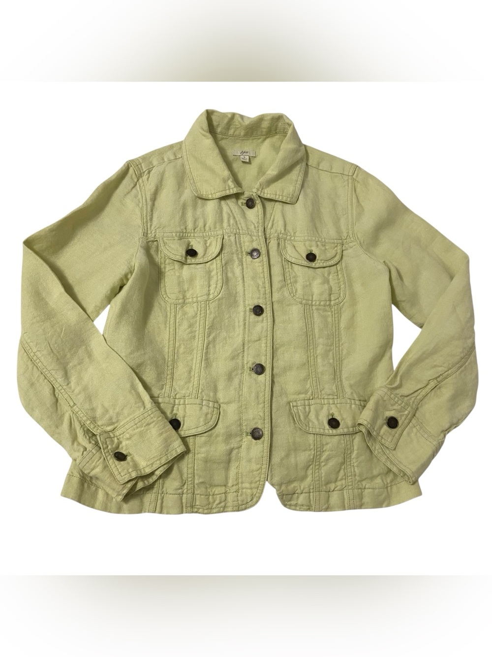 J Jill Linen Utility Jacket Green Button Front Lightweight Coastal Small